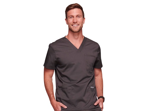 Short Sleeve V-Neck Medical Scrub Tunic For Men In Pewter