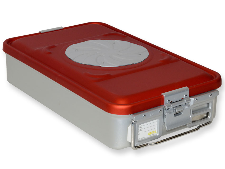 B.S Sterilization Container Medium  Red With One Valve